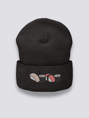 Japanische Sushi-Beanie – Beanie, vier gestickte Sushi als Fries, Seitenansicht