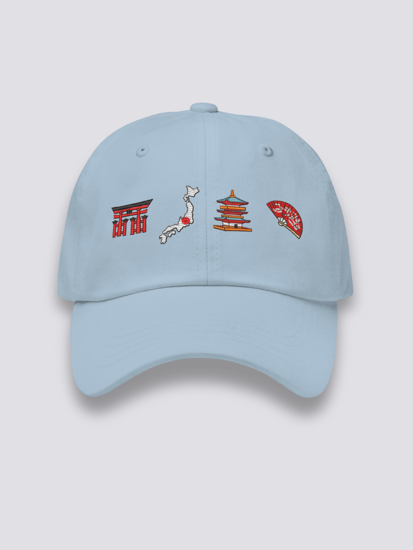 Japanische Symbole-Cap – japanische Cap, vier gestickte Ikonen: Torii, Archipel, Pagode, Fächer, Rückansicht
