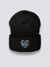 Japanische Wellen-Beanie – Beanie, gestickte Nami-Wellen in Herzform, Seitenansicht