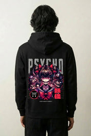 japanischer Anime-Hoodie mit Psycho-Figur in Yokai-Stimmung, Rückenansicht des oversize Streetwear-Hoodies