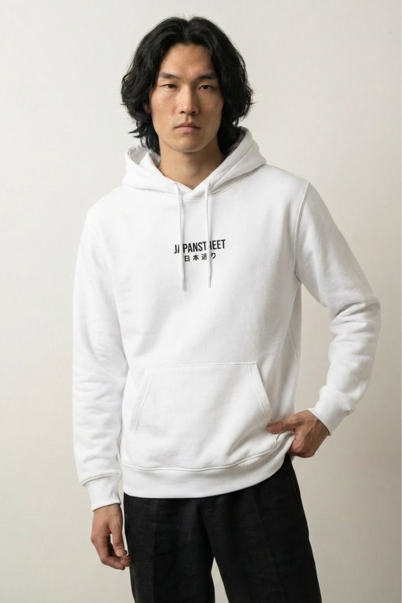 japanischer Baumwoll-Hoodie mit Koi-Karpfen-Signatur, Vorderansicht im japanischen Streetwear-Stil