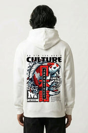 japanischer Baumwoll-Hoodie mit Koi-Karpfen-Signatur, Rückenansicht des oversize Streetwear-Hoodies