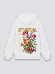 japanischer Blumen-Hoodie in Weiß, japanischer Streetwear-Hoodie mit ätherischer Blumenstrauß