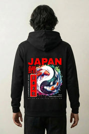 japanischer Fisch-Hoodie mit zwei Koi im Yin-Yang, Rückenansicht des oversize Streetwear-Hoodies