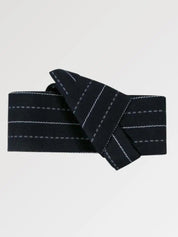 Japanischer Herren-Obi Nagano – japanischer Obi-Gürtel, marineblauer Herren-Kakuobi mit weißen Streifen, Gesamtansicht