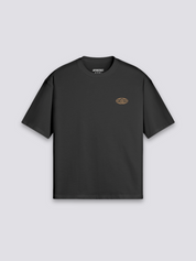 japanisches Drachen-T-Shirt mit goldenem Ryu, mythologischer Druck, oversize Baumwolle, Nahaufnahme des Drucks