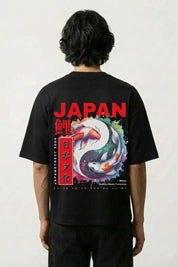 japanisches Fisch-T-Shirt mit zwei Koi als Yin-Yang, meditativer Zen-Druck, oversize Baumwolle, Vorderansicht
