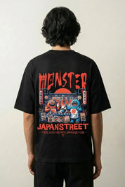 japanisches Food-Truck-T-Shirt mit Yatai-Monster und roter Sonne, Street-Food-Druck, oversize, Vorderansicht
