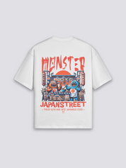japanisches Food-Truck-T-Shirt mit Yatai-Monster und roter Sonne, Street-Food-Druck, oversize, Rückenansicht mit Rückendruck