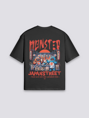 japanisches Food-Truck-T-Shirt mit Yatai-Monster und roter Sonne, Street-Food-Druck, oversize, Detailansicht des Motivs