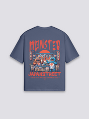 japanisches Food-Truck-T-Shirt mit Yatai-Monster und roter Sonne, Street-Food-Druck, oversize, seitliche Ansicht
