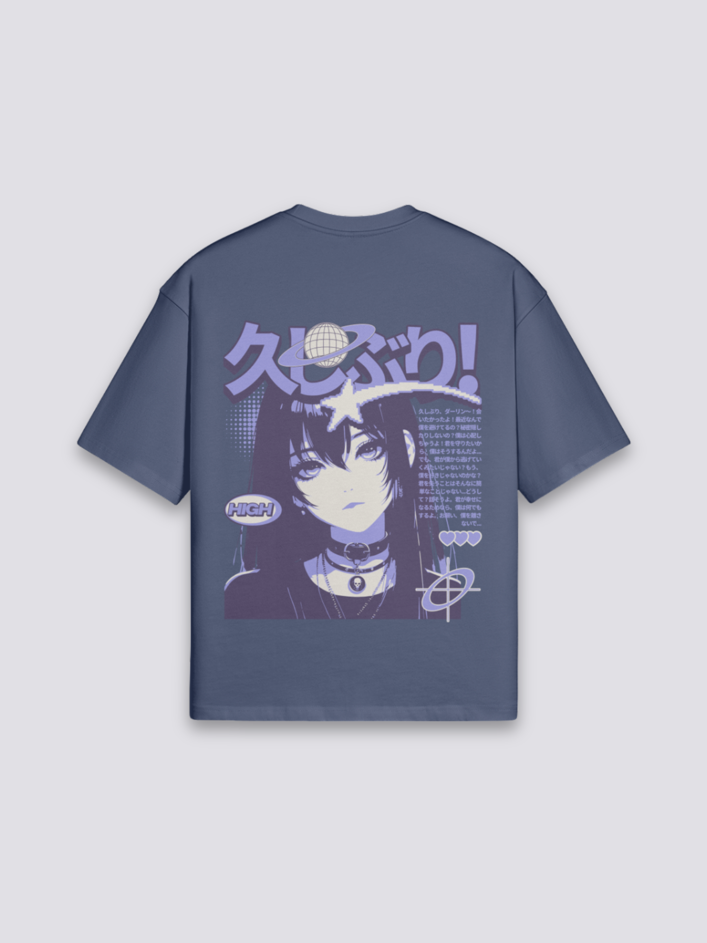 japanisches Manga-T-Shirt mit Shōjo-Porträt, emotionaler Manga-Druck, oversize Baumwolle Damen, Detailansicht des Motivs
