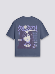 japanisches Manga-T-Shirt mit Shōjo-Porträt, emotionaler Manga-Druck, oversize Baumwolle Damen, Detailansicht des Motivs