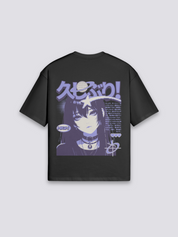 japanisches Manga-T-Shirt mit Shōjo-Porträt, emotionaler Manga-Druck, oversize Baumwolle Damen, seitliche Ansicht