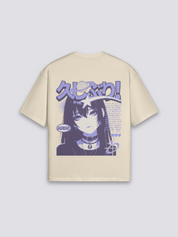 japanisches Manga-T-Shirt mit Shōjo-Porträt, emotionaler Manga-Druck, oversize Baumwolle Damen, Nahaufnahme des Drucks