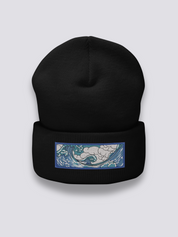 Kanagawa-Beanie – Beanie, gestickte Hokusai-Welle als Fries, Rückansicht