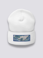 Kanagawa-Beanie – Beanie, gestickte Hokusai-Welle als Fries, Vorderansicht