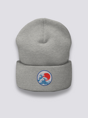 Kanagawa Wave Beanie – Beanie, gestickte Hokusai-Welle mit roter Sonne, Rückansicht