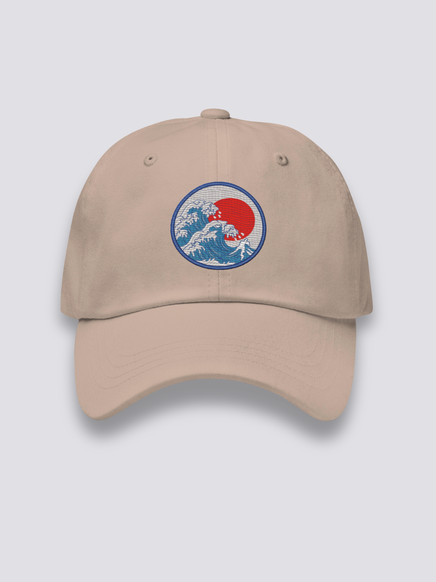 Kanagawa Wave Cap – japanische Cap, gestickte Hokusai-Welle mit roter Sonne, Vorderansicht