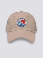 Kanagawa Wave Cap – japanische Cap, gestickte Hokusai-Welle mit roter Sonne, Vorderansicht