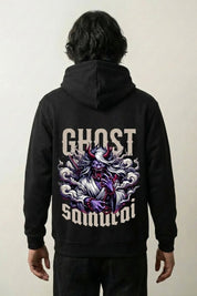 Kapuzenpullover im japanischen Stil mit Yurei-Geister-Samurai, Rückenansicht des oversize Streetwear-Hoodies