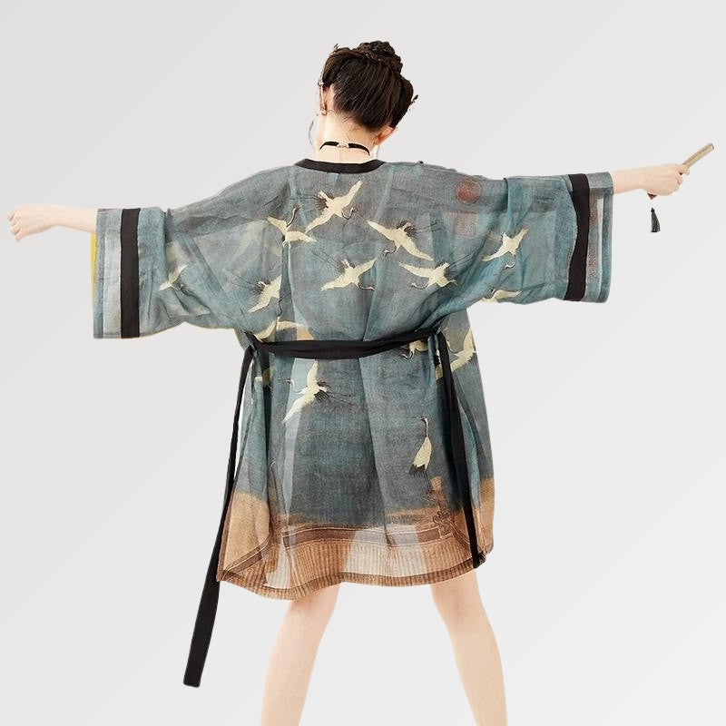 Kimono-Bademantel für Damen 'Amaya' – Detail: lange Ärmel, Kimono japanischen Stil