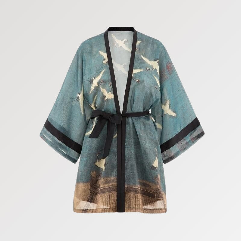 Kimono-Bademantel für Damen 'Amaya' – mit Obi: detailreicher Kimono im japanischen Stil