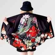 Kimono-Strickjacke für Frauen 'Oni' – mit Obi: detailreicher Kimono im japanischen Stil