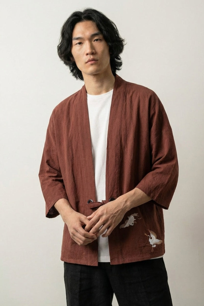 Kimono Herrenmode 'Kogino' – Coffee Studioaufnahme