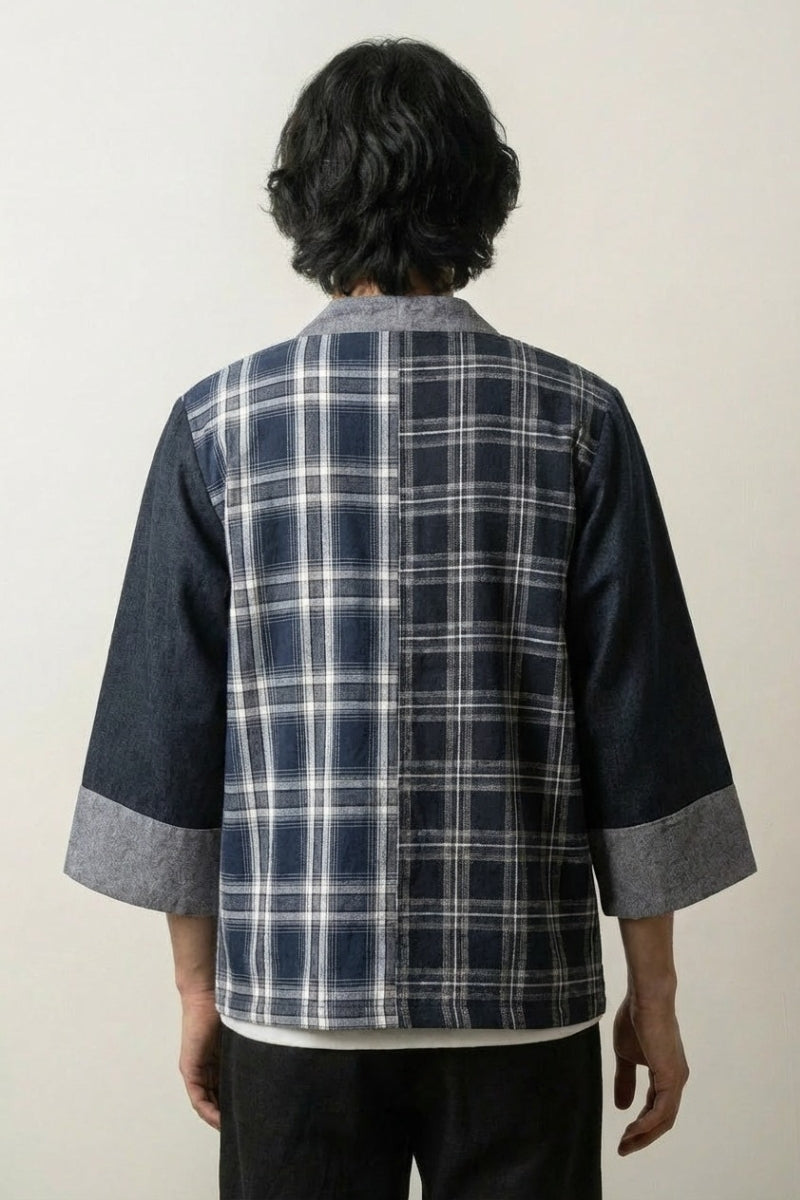 Karierter Kimono 'Seiya' – Studioaufnahme Rückseite