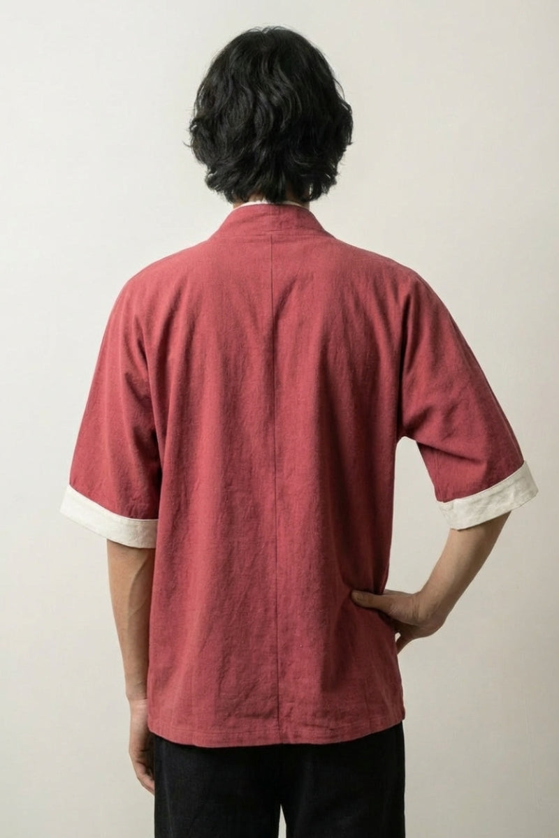 Kimono-Jacke Red Hideki mattrot oversize, Torii-Rot, Männer, Rückenansicht