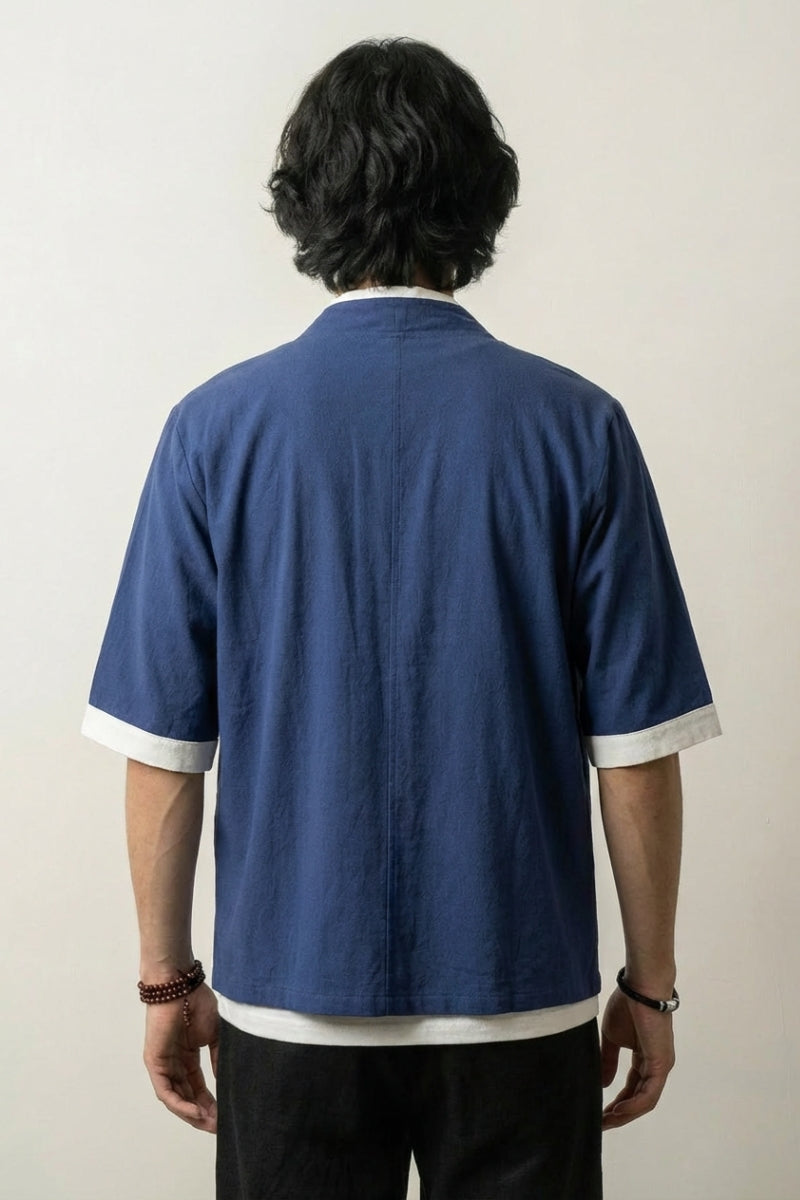 Kimono-Jacke Blue Hideki indigo oversize Haori, Männer, Rückenansicht