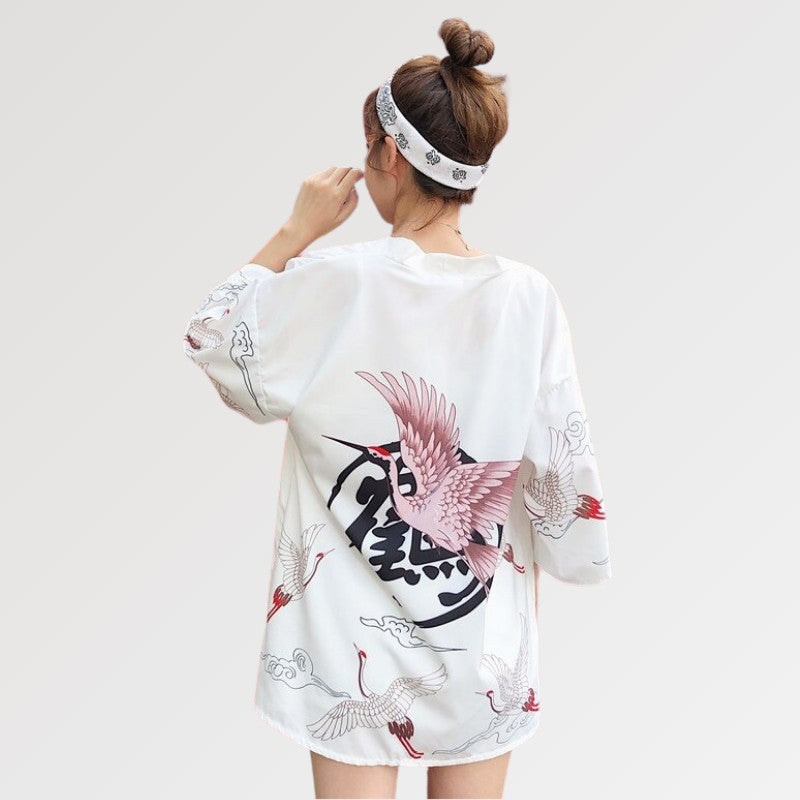 Kimono-Jacke für Frauen 'Haruko' – mit Obi: detailreicher Kimono im japanischen Stil