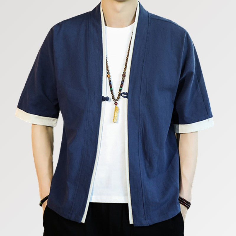 Kimono-Jacke für Herren 'Blue Hideki' – japanisches Gewand, Kimono im japanischen Design