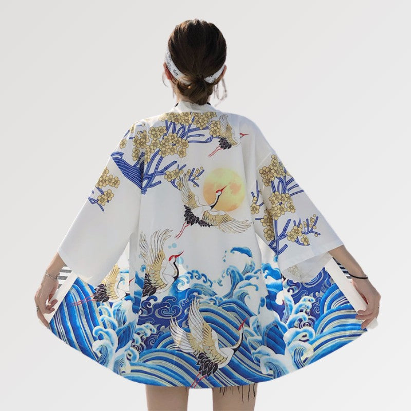 Kimono-Jacke für Damen 'Sanaé' – mit Obi: detailreicher Kimono im japanischen Stil