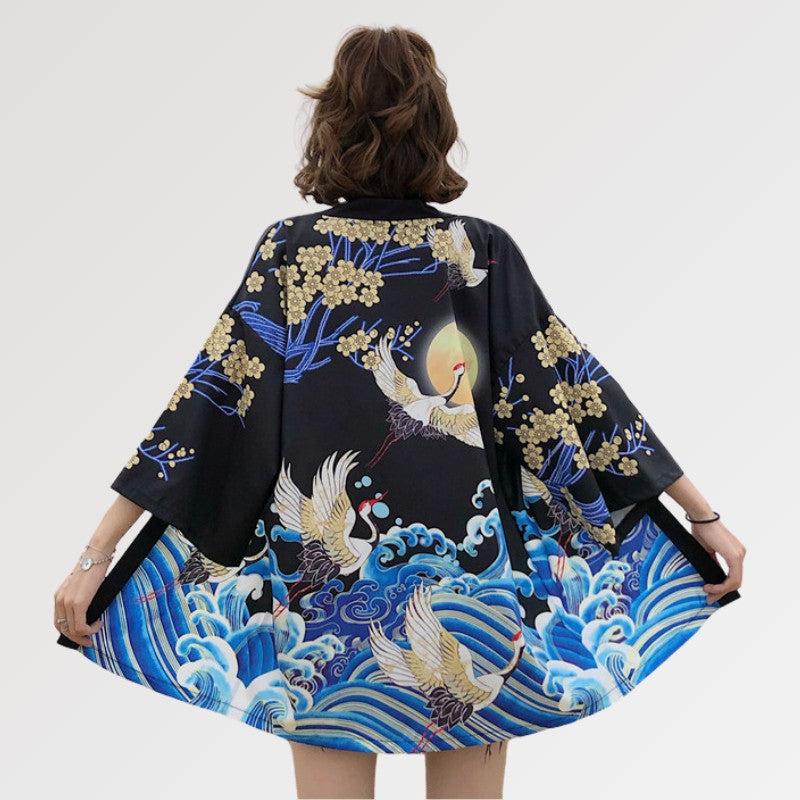 Kimono-Jacke für Damen 'Sanaé' – Nahaufnahme Kimono mit japanischem Motiv