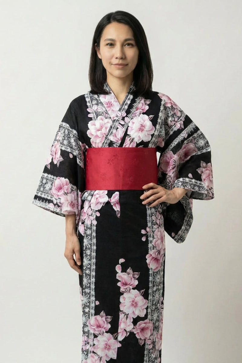 Schwarzer Kimono für Damen 'Sakurako'