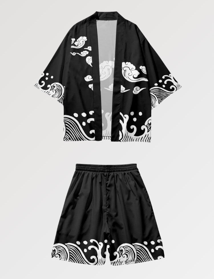 Kimono-Set 'Nebelstimmung' – japanisches Gewand, Kimono im japanischen Design