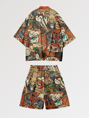 Kimono-Set 'Daruma x Neko' – Kimono im traditionellen japanischen Stil für Herren und Damen