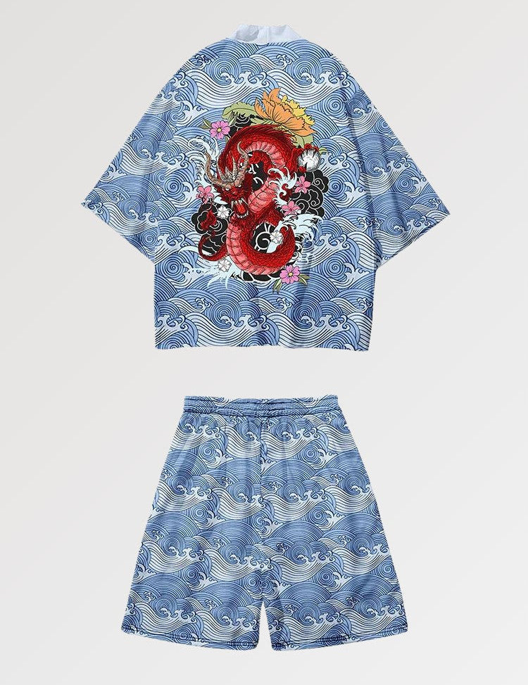 Kimono-Set 'Roter Erpel' – Kimono im traditionellen japanischen Stil für Herren und Damen
