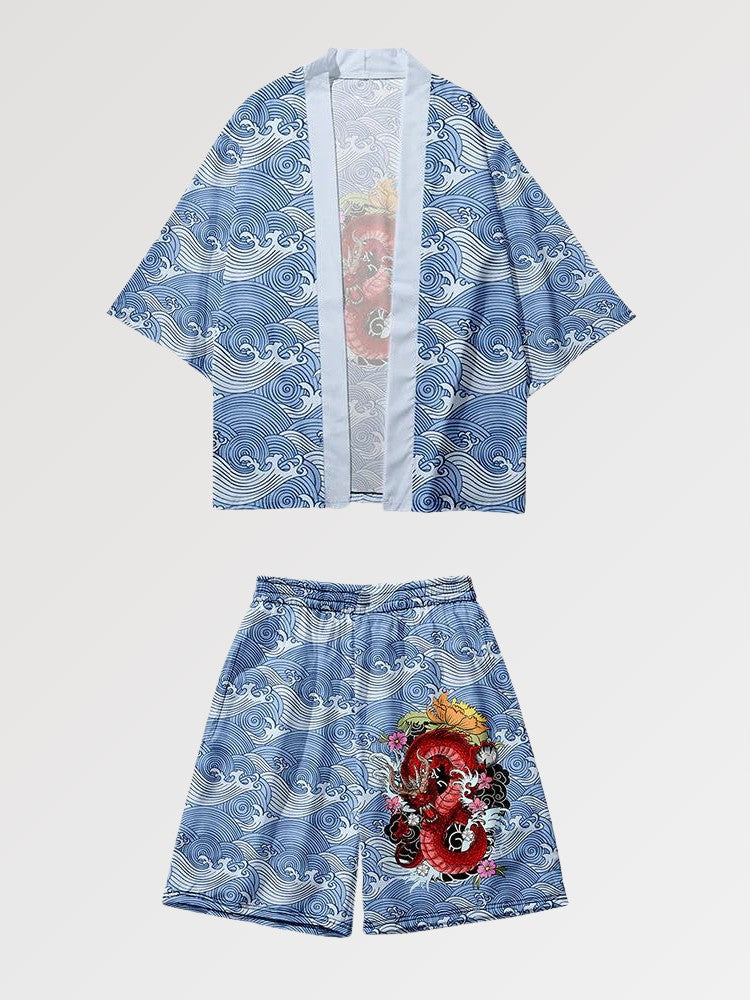 Kimono-Set 'Roter Erpel' – japanisches Gewand, Kimono im japanischen Design