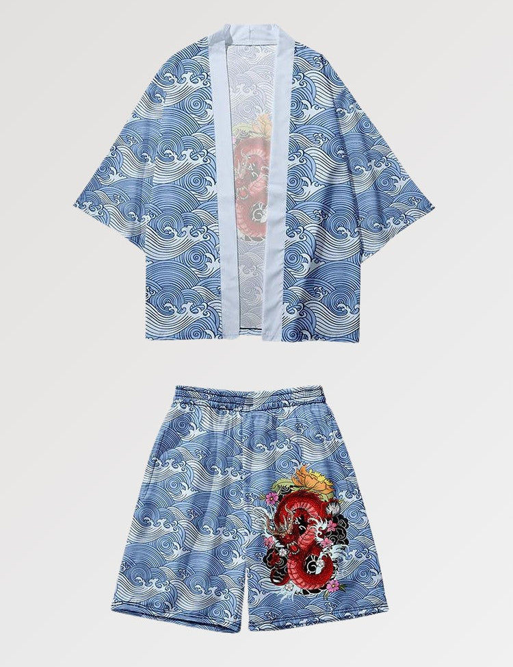 Kimono-Set 'Roter Erpel' – japanisches Gewand, Kimono im japanischen Design