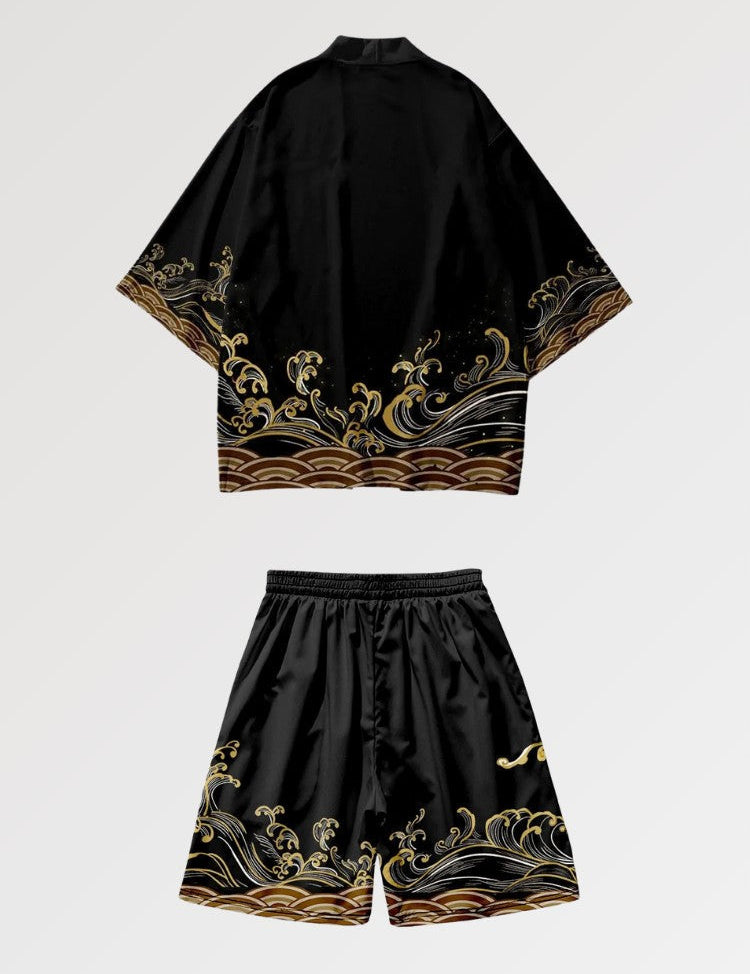 Kimono-Set 'Goldwelle' – Kimono im traditionellen japanischen Stil für Herren und Damen