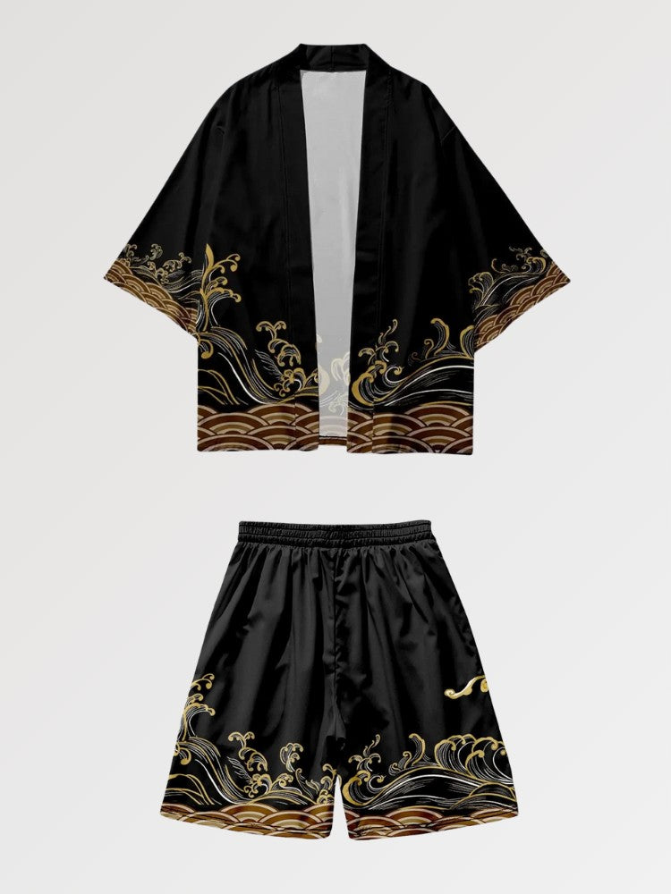 Kimono-Set 'Goldwelle' – japanisches Gewand, Kimono im japanischen Design