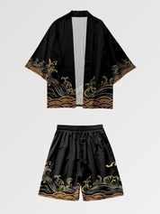 Kimono-Set 'Goldwelle' – japanisches Gewand, Kimono im japanischen Design
