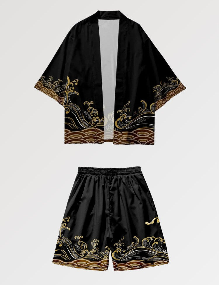 Kimono-Set 'Goldwelle' – japanisches Gewand, Kimono im japanischen Design