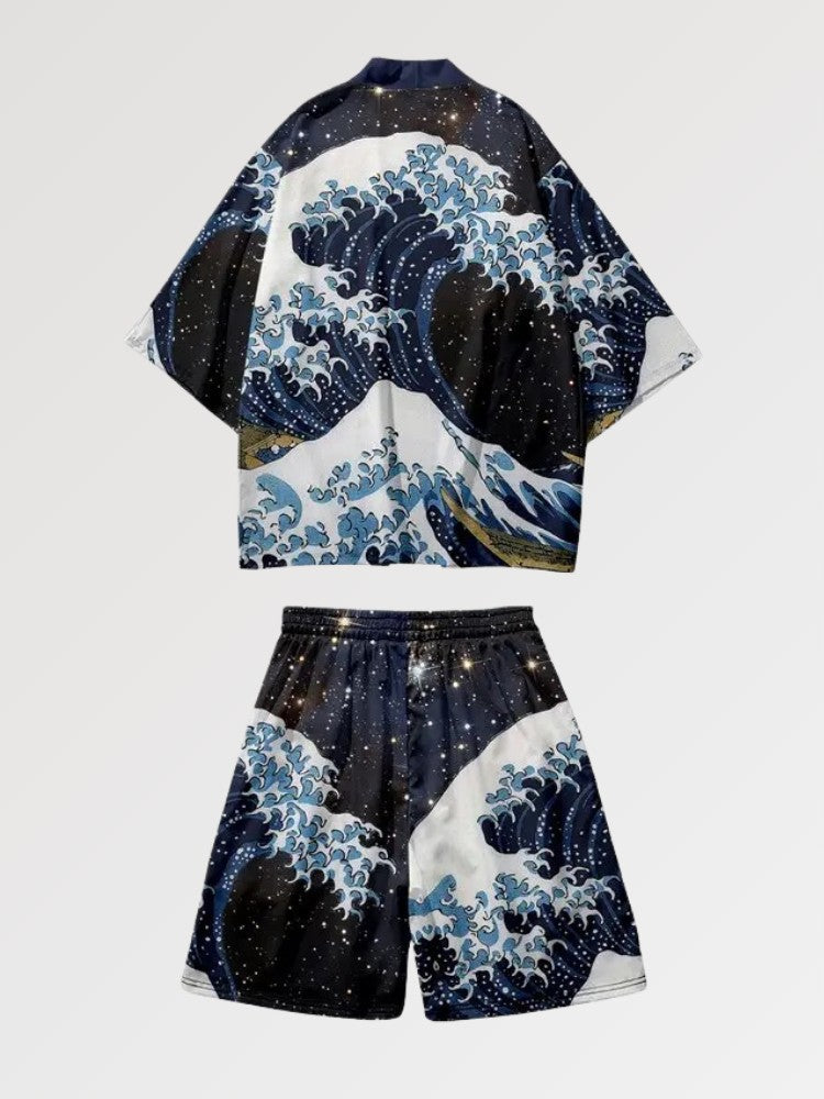 Kimono-Set 'Große Welle' – Kimono im traditionellen japanischen Stil für Herren und Damen
