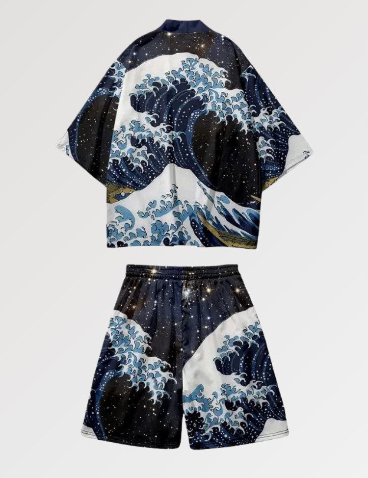 Kimono-Set 'Große Welle' – Kimono im traditionellen japanischen Stil für Herren und Damen