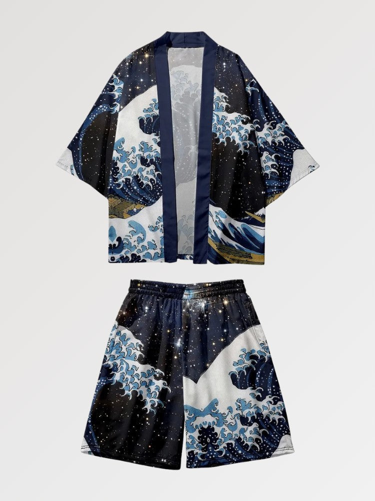 Kimono-Set 'Große Welle' – japanisches Gewand, Kimono im japanischen Design