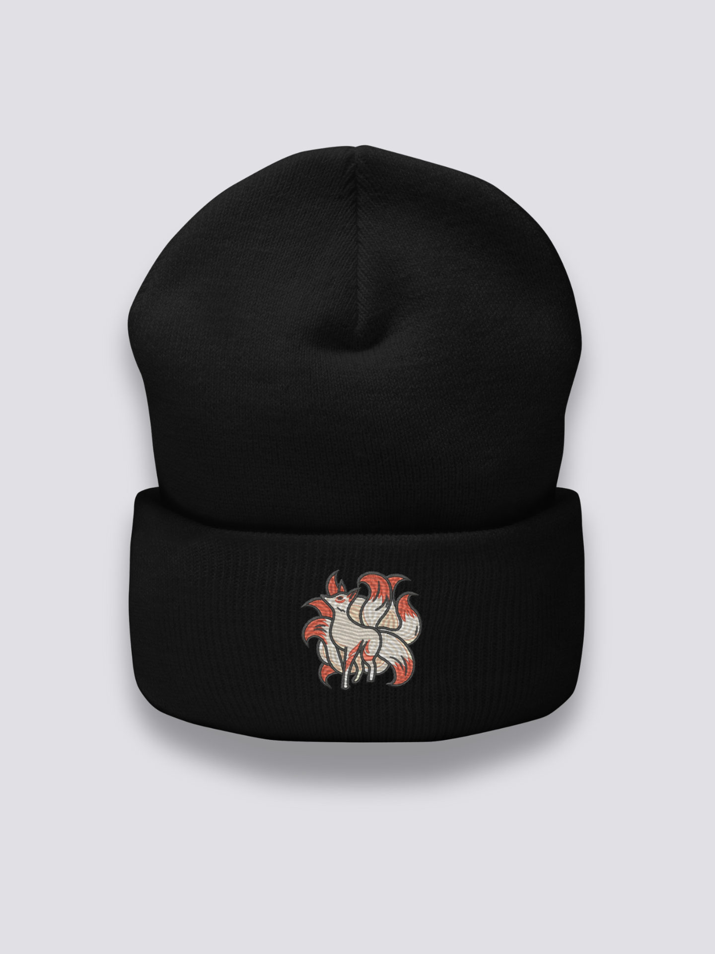 Kitsune-Beanie – Beanie, gestickter mythologischer neunschwänziger Fuchs, Rückansicht